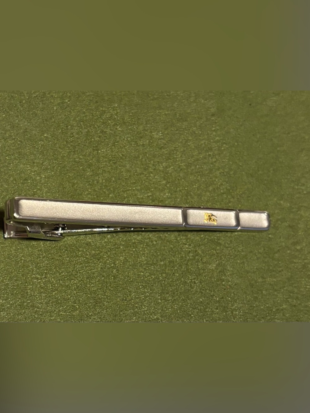 Burberry Men's Silver Tie Bar with Subtle Gold Accent